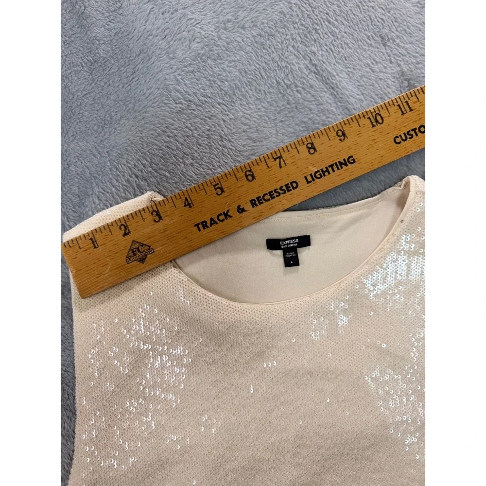 NWT Express Body Contour Champagne Beige Sequin Sleeveless Bodysuit Size L